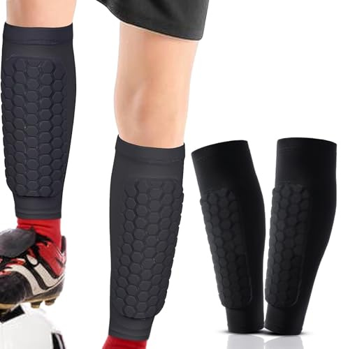 Shin Defender Shin Guards,Protection Tibia Ski,Shindefender Compression Sleeve with Honeycomb Pads,Protège-Tibias Souples Noirs,Protège-Tibias de Football,aux Adultes,Enfants(M),1 Paire