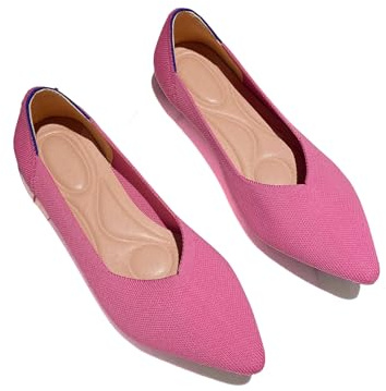 HIPPOSEUS Ballerine Femme à Bout Pointu Chaussures Plates Confort Cale Bas Slip on Walking Robe Tricot Chaussures Rose,39 EU
