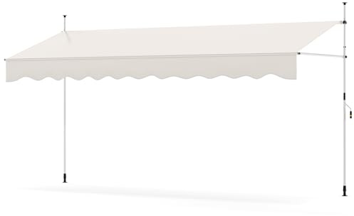 COSTWAY Klämmarkis, balkongmarkis utan borrning med handvev, justerbar höjd och UV-beständig, markis, solskydd för terrass, balkong, trädgård (400 cm, vit)