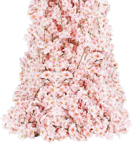 Fjquamitix 4 PCS Artificial Flower Garland 5.9FT Cherry Blossom Vines Hanging Rattan Flowers for Indoor Outdoor Wedding Decoration (Light Pink)