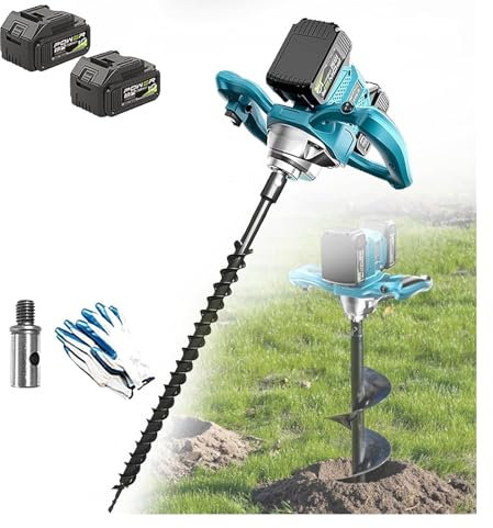 Excavadora eléctrica de agujeros para postes – Barrena inalámbrica con 2 baterías, 6 engranajes ajustables, dirección hacia adelante y hacia atrás, barrena de tierra para plantar jardín