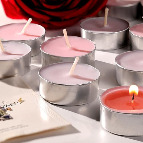 60 Packs Scented Tealight Candles Bulk, 4 Hours Rose & Lavender Scented Tea Lights, Smokeless Long Burning Candles for Wedding, Party,Halloween, Christmas