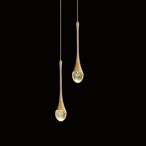 LED-kristallkrona, guld vattendroppe vardagsrum dimbar ljusstake, 150 cm /59 tum höjdjusterbar hängande taklampa, lämplig för sovrum, kök ö, hall, 2-ljuskrona