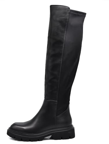 IF Fashion Stivali Al Ginocchio Scarpe da Donna Tessuto Stretch Elasticizzato GA040 Nero N.39