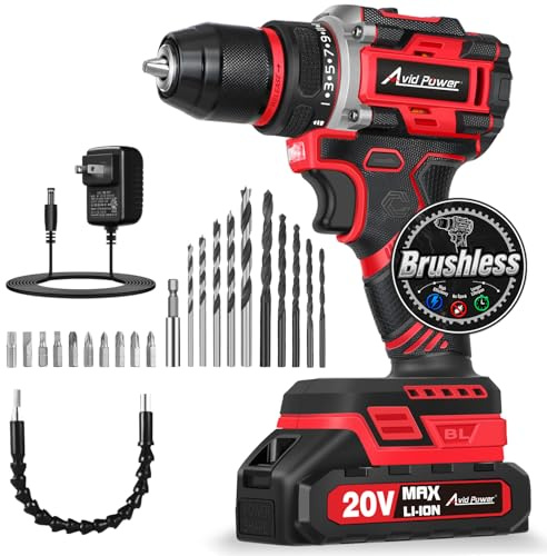 AVID POWER Brushless Power Drill Set, 20V Cordless Drill Driver Kit with 2.0Ah Battery and Charger, 3/8-Inch Metal Chuck, 355 In-lbs Torque, 2-Variable Speed, 26 Position and 22pcs Accessories
