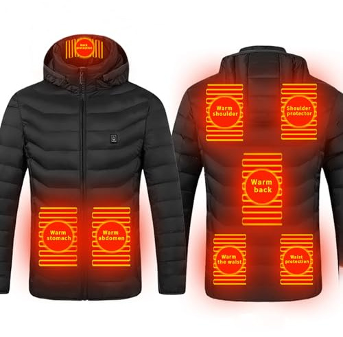 Giacca riscaldata USB, piumino elettrico da donna, lavabile con 3 livelli di riscaldamento e 11zone riscaldamento, ideale per sci, escursionismo, moto, campeggio, caccia, pesca invernale, Le Noir, M