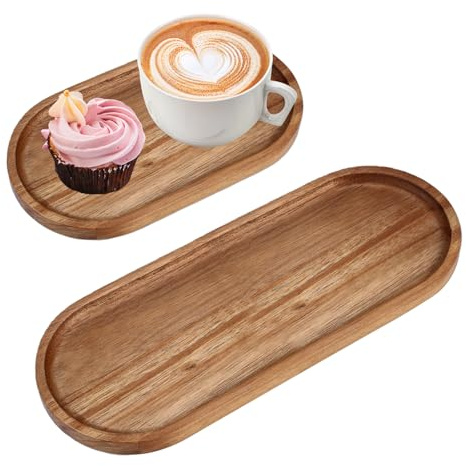 2 Pezzi Ovale Vassoio Legno, 28.5 x 10.5 cm/19 x 10.5 cm Svuotatasche Legno, Rettangolare Vassoio Piccolo Caffe, Bar, Ristoranti per Contenere Dessert, Frutta, Dolci, Torte, Candele