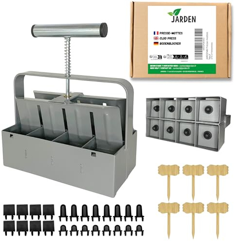 Jarden Pressa professionale per terreno - 8 Zolle quadrate da 5 cm - Attrezzo da giardinaggio in acciaio inox per piantare semi, piantine e talee