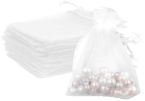 Organza Beutel mit Kordelzug, 50 Stück 20 × 30 cm Geschenk Hochzeit Säckchen, Organza Geschenk Schmuckbeutel, Hochzeit Bonbonsbeutel für Oder Fest Party(Weiß)