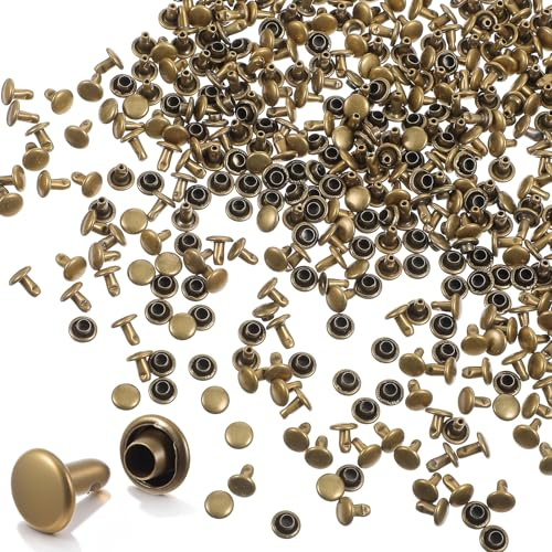LXUEJIE 300 Stück Leder Nieten Set, Doppelkappen Spikes Nieten Rivet Tubular 6mm Metallnieten Runde Nietens Metall Hohlnieten für Leder Handwerk Kleidung Schuhe Taschen Gürtel(Antike Bronze)