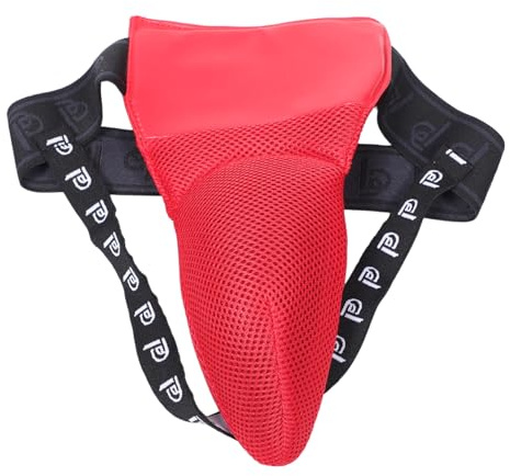 HONITANO Protezione Inguinale Uomo Ventilata in Rete Coppa Ammortizzante per Arti Marziali, Taekwondo e Combattimento, Attrezzatura Protettiva Sportiva Rossa per Allenamento e Sparring