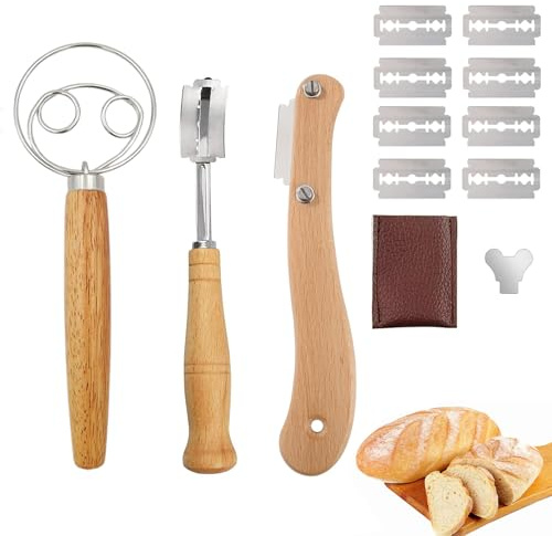 Helweet Taglierino per Pane, Frusta per Impasto, Lama Pane, Frusta per Pasta Danese, Coltello da Panettiere, con 10 Lame, per Pane, Torte, Pizza e Biscotti