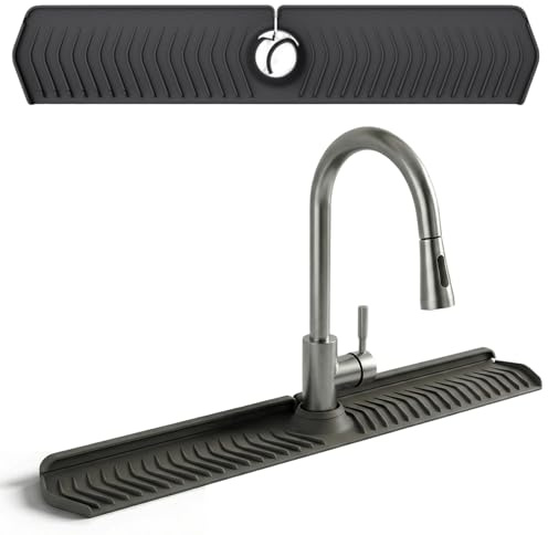 SMELEYOU Paraspruzzi per lavello in Silicone Tappetino per Rubinetto lavello Pieghevole Lungo 76 cm con Blocco Regolabile Paraspruzzi per Cucina Dietro Il Rubinetto Nero