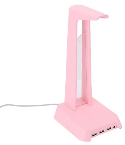 Hamwesh Spelheadsetställ, RGB-hörlursställ med 3 USB-portar, Ljudgränssnitt och Viktad Bas för Spelinstallation, Skrivbordstillbehör och Datorhörlurshållare (Rosa)