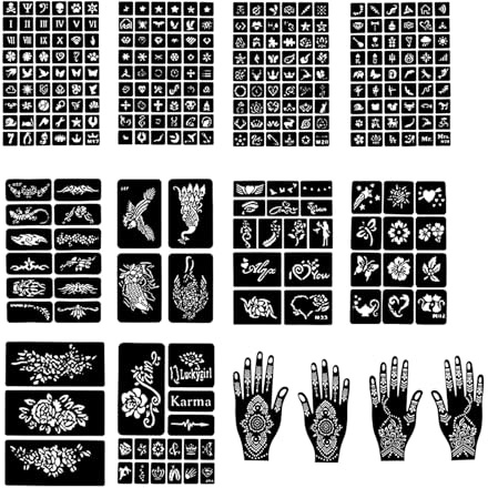 247 Pochoirs Tatouage Temporaire Set, 14 Kits Pochoirs pour Corps, Visage et Main, Maquillage DIY, Pour Adultes Enfants, Halloween, Anniversaires, Fêtes, Pochoirs à Paillettes