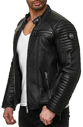 Herren Lederjacke Kunstleder Bikerjacke Übergangsjacke Schwarz XS