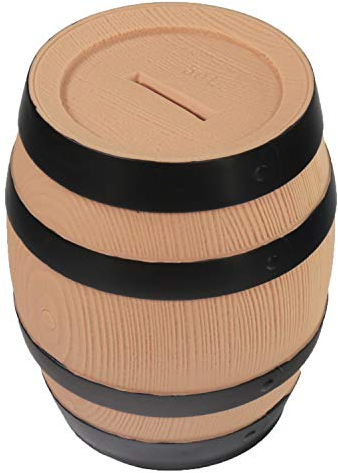 HMF 48912 Spardose Fass mit Schlüssel | Durchmesser 10 cm, Höhe 13 cm | Holzoptik