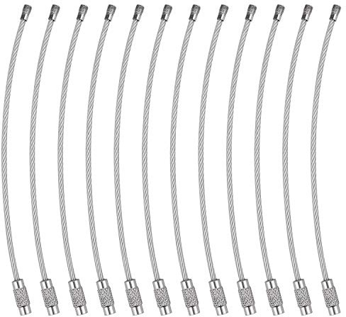 Wisdompro Wire Keychain Cable, 12 Pack of 4.3 Inch Stainless Steel Wire Keyrings 2mm Cable Keyring Loop/Hoop for Luggage Tags, Keys and ID Tag Keepers - Silver