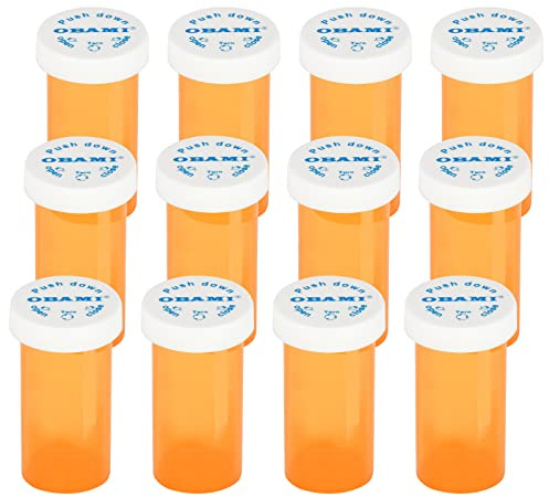 Botellas de plástico para medicamentos con tapas resistentes a los niños, empuja hacia abajo y gira, frasco de medicamentos, organizador dispensador de pastillas (12 unidades, 8 dram)