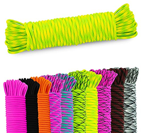 AMZoutdoor® 4 mm paracord 550 snöre | paracordsnöre | 7 kärntrådar | utomhusutrustning | utomhus camping | paracordsnören för hundhalsband | hundkoppel paracord (10 m, neongul-grön)