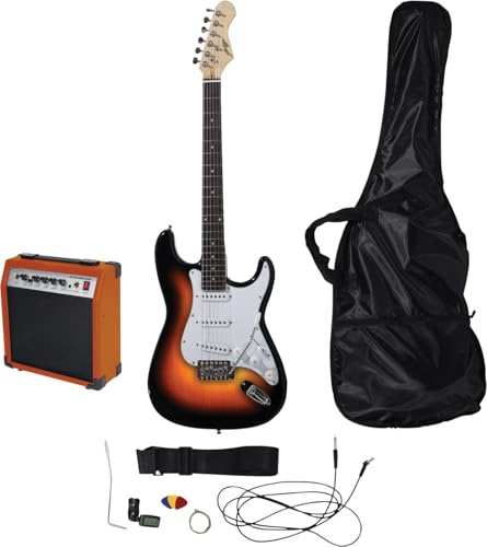 Complete Electric Guitar Starter Kit – Full-Size Electric Guitar with Matching Colour-Coded Amplifier, 22-Fret Maple Neck, 3 Single-Coil Pickups, Bag, Tuner, Lead, Strap, Tremolo Arm & Accessories