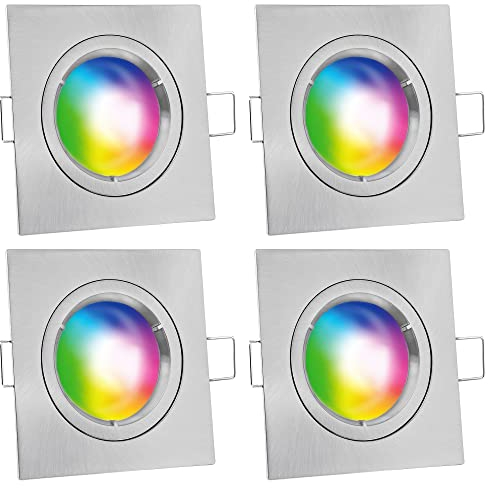 linovum Smart Deckenspots 4 Stück mit WLAN RGB GU10 LED Birnen - kompatibel mit Alexa & Google - Smarthome Spot silber eckig