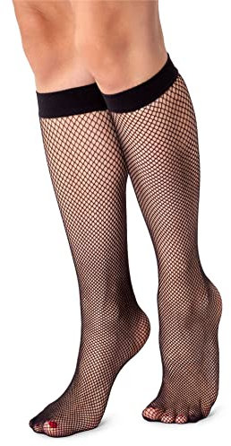 LORES Kniestrümpfe für Damen, Fischnetz-Stil, Einheitsgröße, Rautenmuster, Eli Nero, Einheitsgröße