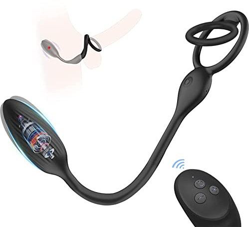 YcsLust Paar teilen Analvibratoren mit Penisringe Prostata Massagegerät Fernbedienung Analkugel mit 10 Vibrationsmodi Butt Plug Stimulator Analplug Sexspielzeug für Männer Paare.（Schwarz A）