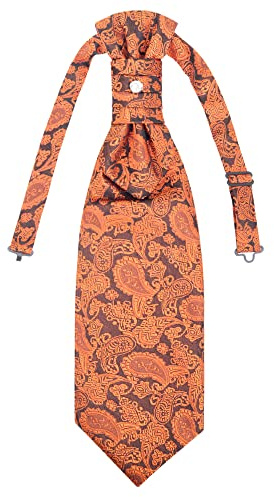 WANYING Cravatta da Uomo Plastron Pre-legata con Chiusura a Gancio Regolabile per Matrimonio Accessori per lo Sposo - Paisley Arancione