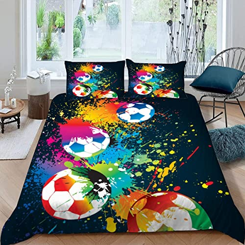 TiaoTian Bettwäsche 155x220 Fußball Bettbezug Pflegeleicht Mikrofaser mit verdecktem Reißverschluss und 2 Kissenbezüge 80x80 Sport Karikatur Bettwäsche Set Jungen Mädchen Teenager
