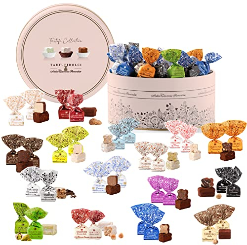 GUSTONE. gemischte Premium Trüffel Collection in elder Geschenkdose - 32 hochwertige Schokoladen-Trüffelpralinen von Torroneria Piemontese