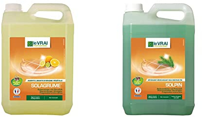 LE VRAI PROFESSIONNEL - Solagrume, Détergent Parfumant aux Agents Lavants d’Origine Végétale - Senteur Agrumes - Bidon 5 L & PROFESSIONNEL - Solpin, Détergent Parfumant aux Agents Lavants - Bidon 5 L