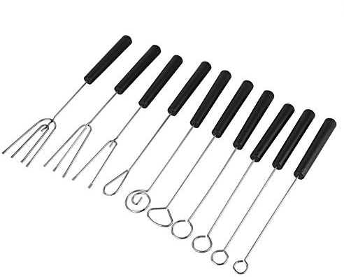 Haosie 10PCS Chocolate Dipping Fork Tool, 22cm/8.7in Stainless Steel Candy Dipping Tool Set, Chocolate Fondue Forks, for Baking