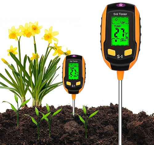 LWMTT Medidor de Suelo 4 en 1,Medidor de pH de Suelo con PH/Temperatura/Humedad/Luz,Medidor de Suelo con Pantalla LCD para Jardinería, Césped, Agricultura y Plantas de Exterior