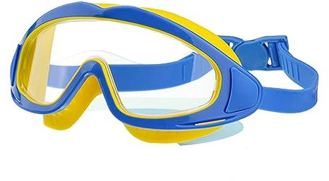 OUSHOP Kinder-Schwimmbrille mit großem Rahmen, weitem Sichtfeld (2–16 Jahre), Silikon-Schwimmmaske, beschlagfrei, kein Auslaufen, klare Schwimmbrille,Blue yellow,One Size