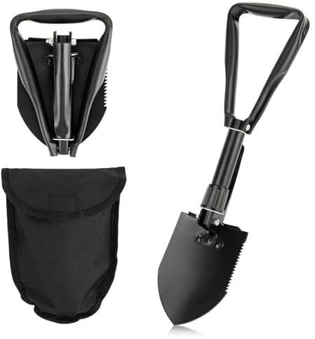 TAOPE Pala Plegable Multifuncional 46 cm, Pala Plegable de Supervivencia Camping, Portátil Pala Plegable de Alto Carbono para Jardín, Supervivencia, Senderismo, Coche Emergencia, Pesca, Zanjas - Negro