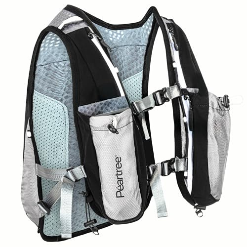 PEARTREE Running Vest for Men and Women – One Size – Premium Quality Nylon – Hydration System – Hiking Stick Holder – Pockets for Phone, Cards, Keys – Marathon, Hiking, Jogging, Cycling, Reflective
