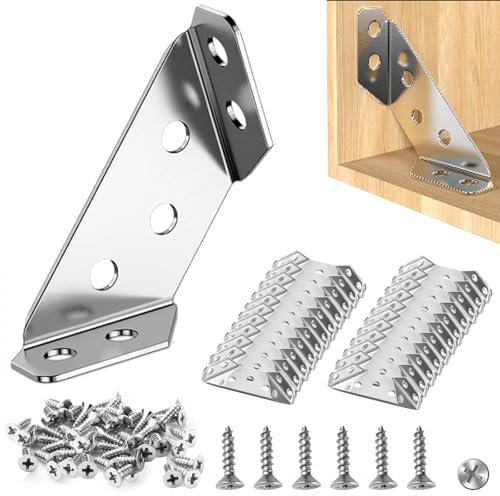 20 connettori angolari in acciaio inox, staffe angolari in legno, staffe angolari per mobili con viti, supporto triangolare fisso per mensole, credenza, scrivania
