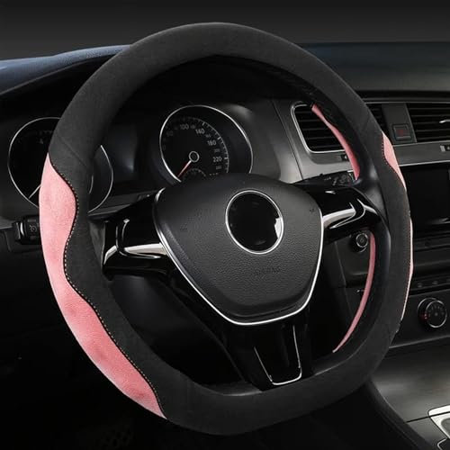 KJHOPY Antideslizante cómodo Funda Volante Forma D Piel Gamuza Vaca para Golf 7 2015 para Polo JATTA(Pink)