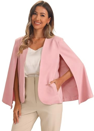 Allegra K Dam Cape Blazer ärmar business arbete öppen framsida avslappnad jackkappa, Ljusrosa, M