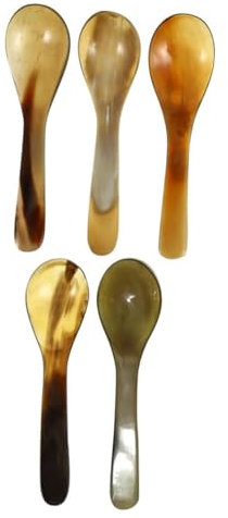 Garneck Coffee Spoon Set 5Pcs Natural Buffalo Horn Spoons for Coffee Bar Espresso Honey and Desserts Short Handle Design