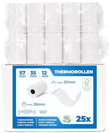 25 x EC Cash Thermorollen - Breite: 57 mm – Durchmesser: 35 mm - Hülsendurchmesser: 12 mm – Länge: 14 m - für Bondrucker, EC-Terminals