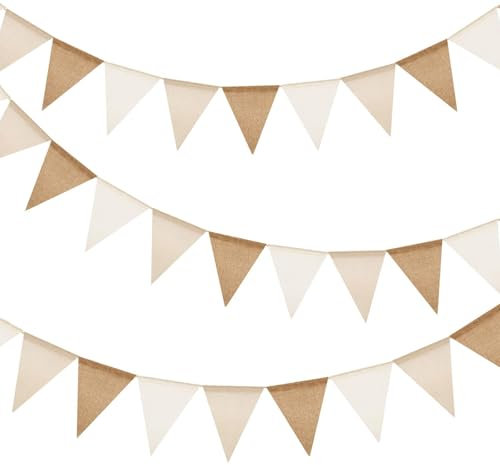 AOOTUERL 8M Vintage Lino Triangolari Bandierine, Beige Bandierine per la stanza dei Bambini, Festa Compleanno, Matrimonio, Natale, Giardino Esterno Decorazioni