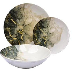 CER-POR Set piatti MARBELLA | 18 pezzi effetto marmo porcellana per tavole minimal chic. 18 Pezzi. Per 6 Persone