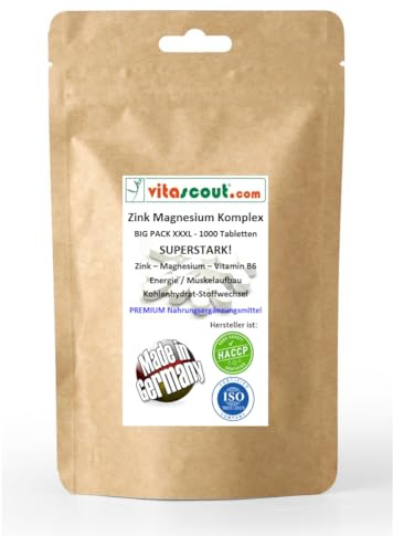 Zink Magnesium Vitamin B6-1000 Tabletten HOCHDOSIERT - LABORGEPRÜFT - MADE IN GERMANY - VEGAN - Hochwertiger Komplex - Testosteron, Energie, Muskeln, Regeneration, Stoffwechsel