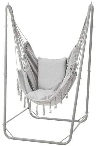 SELFLA Chaise Suspendue en U avec Support, Chaise Suspendue en Acier Robuste avec Support intérieur et extérieur, Base Stable, capacité 100 kg, Assemblage Facile - Gris