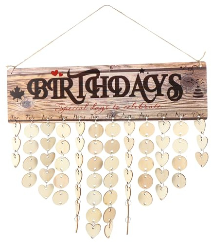 Hemobllo Calendario di compleanno in legno, da appendere, fatto in casa, 40 x 12 cm, per feste di famiglia e anniversari