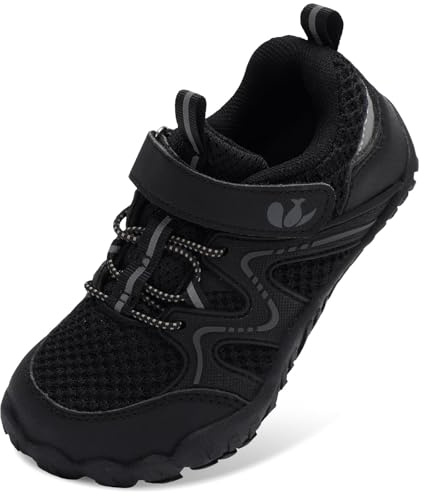 JIASUQI Kids Barefoot Shoes Boys Girls Adjustable Trainers Toddler Walking Shoes Kids Hiking Shoe Lightweight Outdoor Versatile Sneakers(Black,Big Kid Size 3.5)