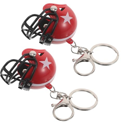 TOYANDONA Llavero Colgante Miniatura Casco de Fútbol Americano Rojo Estrella 2 Piezas, Accesorio Deportivo Resistente para Mochila y Llaves, Obsequio para Coleccionistas y