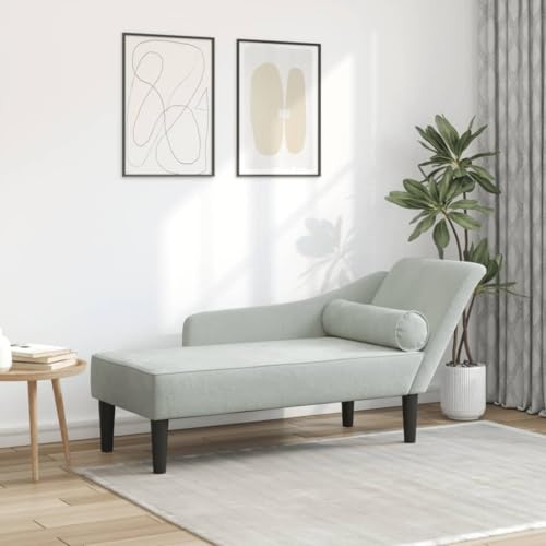 Pyvara Chaiselong ljusgrå sammet med kudde 141 x 55,5 x 66,5 cm, ergonomisk recamiere med stoppning, ottoman liggstol för vardagsrum, sovrum, kontor, perfekt för avkoppling, läsning och sömn